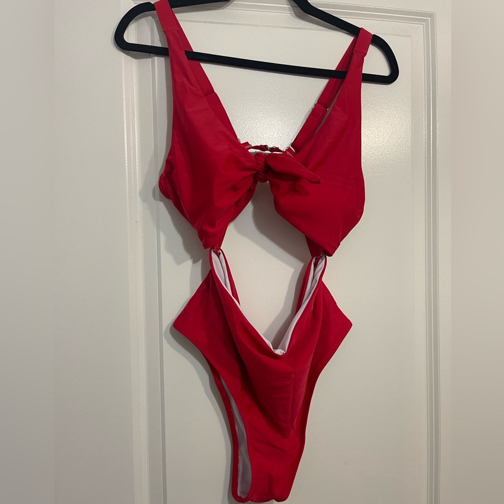 Red One Piece Cut Out Swimsuit - Picture 4 of 4